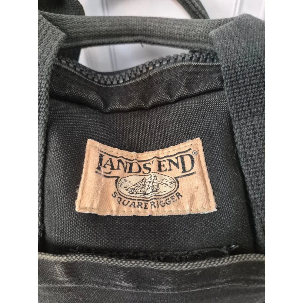 Lands End Square Rigger Black Canvas Briefcase Messenger Bag Mens YKK Zipper